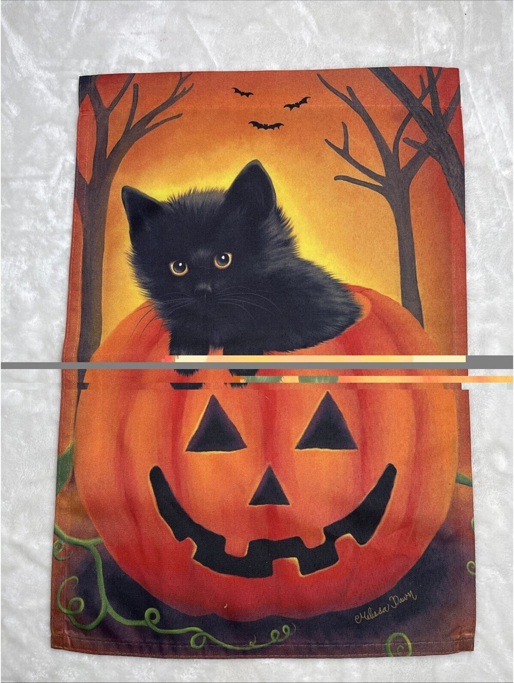Happy Halloween Black Cat In Pumpkin With Bats Small Yard Flag Banner